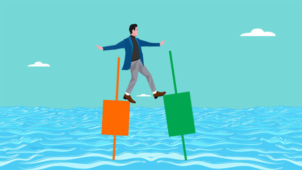 istock try new opportunities in business investment, navigating stock market volatility, make a decision to buy shares, profitable business, smart businessman moves to buoy from growing investment bar chart 2174102563
