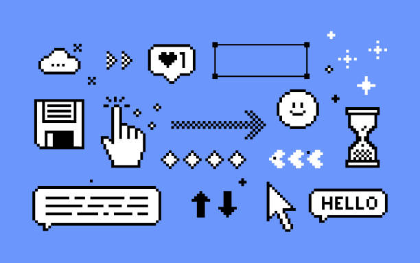 sada prvků pixelů. y2k trendy samolepky - pixel art stock ilustrace