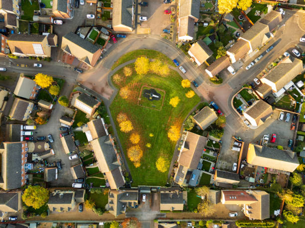 istock Drone top down view of a recently built affordable and private housing development in Britain. 2174105390