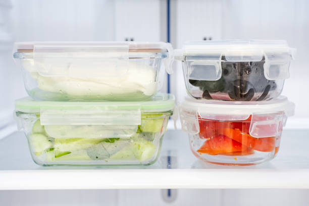 istock Glass boxes with vegetables in refrigerator, concept food storage. 2174107444