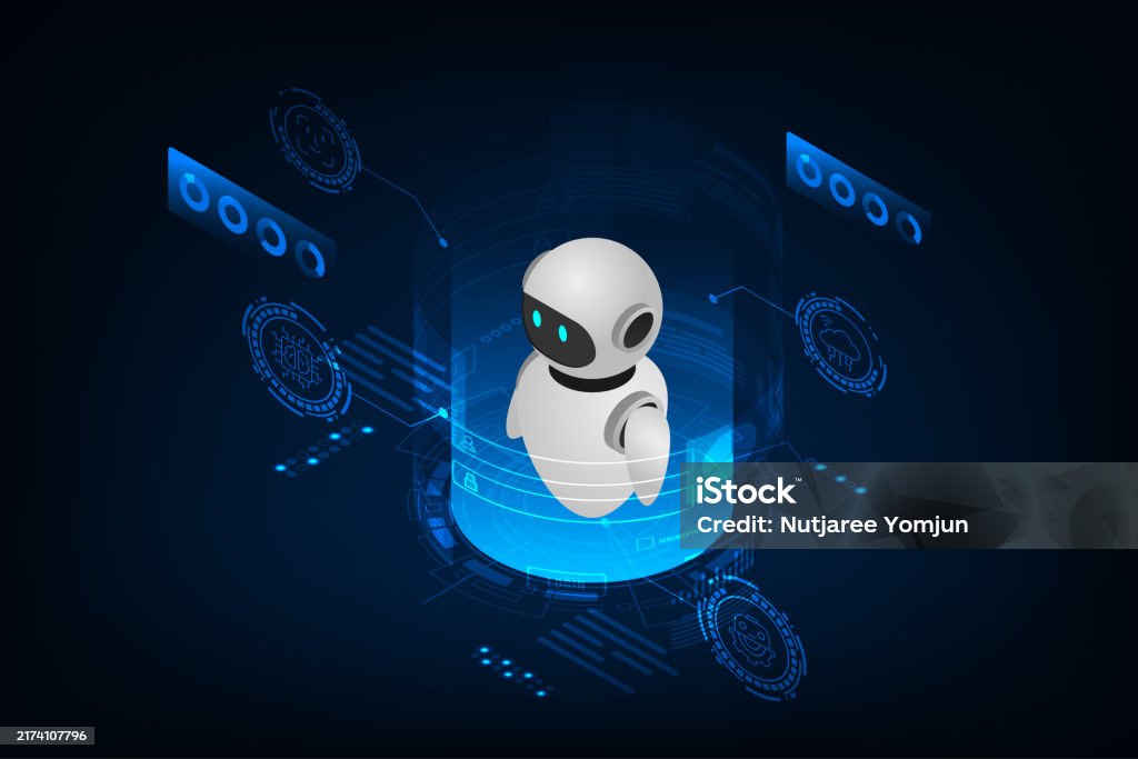 Isometric Robot Bot Interface Artificial Intelligence Concept ...