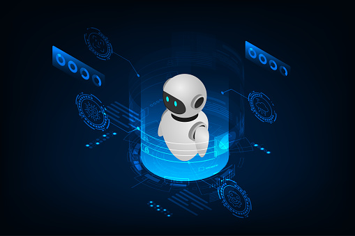 Isometric Robot Bot Interface Artificial Intelligence Concept ...