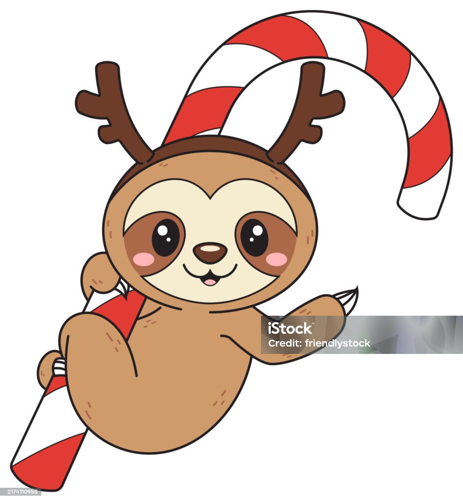 Sloth Cane Sloth Hanging From Giant Candy Cane Cartoon Illustration Stock ...