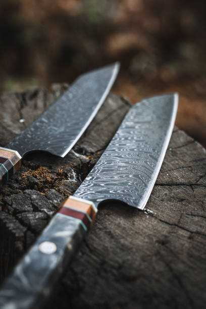 istock Close-Up of Hand-Forged Knife with Textured Blade 2174111299