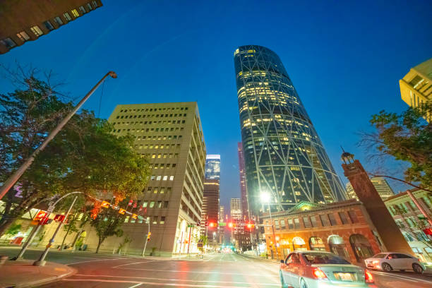 Calgary, Alberta - July 22, 2024: Skyscrapers of Downtown Calgary at night.