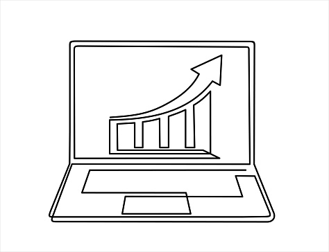 Computer Design Line Drawing One Continuous Line Drawing Of Computer Laptop With A Chart On It ...
