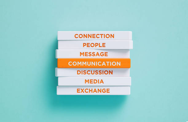 istock Communication Related Words Written Wood Blocks On Blue Background - Communication Concept 2174117613