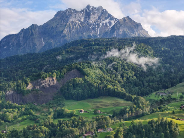Mountain Peaks and Cloudscape in Public Park above Leukerbad Switzerland