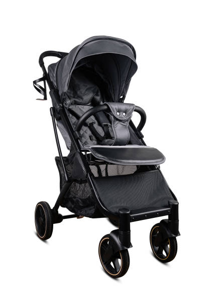istock Modern black baby stroller isolated on white background 2174118263
