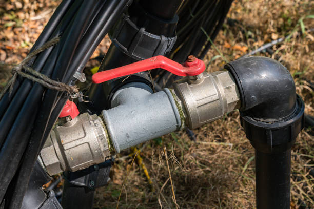 istock Water valve connection on irrigation system in a rural setting 2174121658