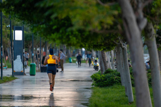 A woman running on the jogging path