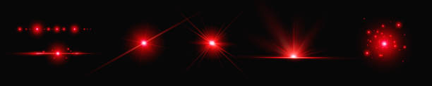 istock Vector red light effect, neon illumination in red colors. Bright light lens. Police light effects, lines. Shiny stars, glowing sparks on a black background. Vector red light effect 2174127284