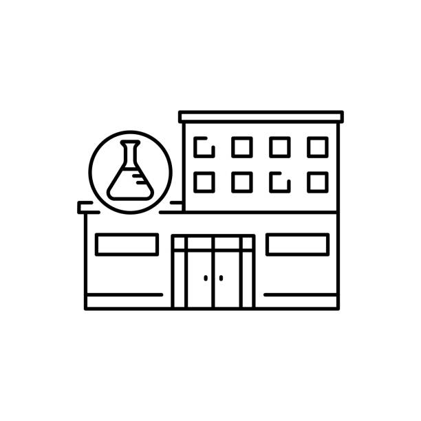 ilustraciones, imágenes clip art, dibujos animados e iconos de stock de icono de línea negra de laboratorio médico. - laboratorio
