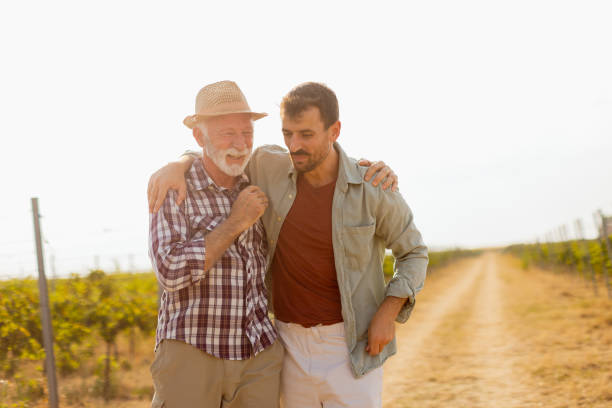 istock Two men stroll through a sunlit vineyard, sharing laughter and stories on a warm afternoon, surrounded by lush green vines 2174137661