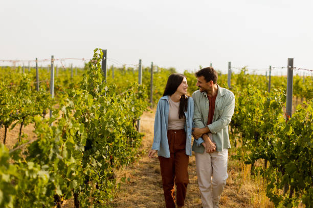 istock Couple enjoying a romantic stroll through lush vineyard rows on a sunny day, immersed in natureâs beauty and each otherâs company 2174137666
