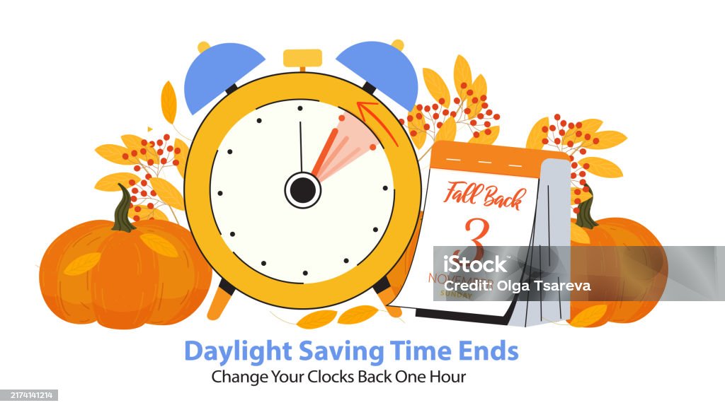 Dst November Fall Back Or Daylight Saving Time Ends Concept Banner Schedule With ...