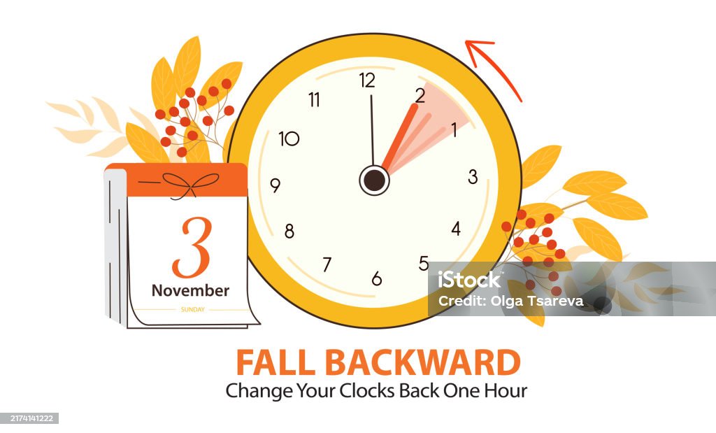 Calander Back Drop Fall Backward Banner Reminder Showing Turning Clock Back One Hour And ...