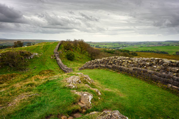 View of Hadrian's Wall, Northumberland, from its highest point at Winshields, looking east towards Crag Lough.