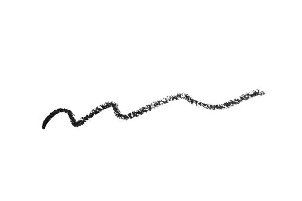 Hand drawn line of black eyeliner on a white background. Macro photo. isolated