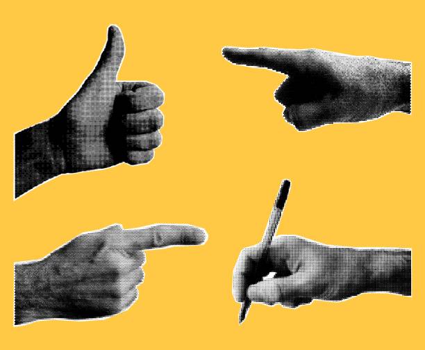 istock Halftone dotted hands for trendy y2k retro collage. Vector textured male arms set 2174146176