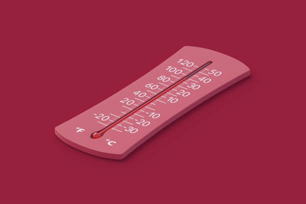 Thermometer of magenta on red background. 3d render
