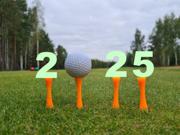 istock Golf tee with 2025 displayed next to a golf ball on a lush green course 2174148242