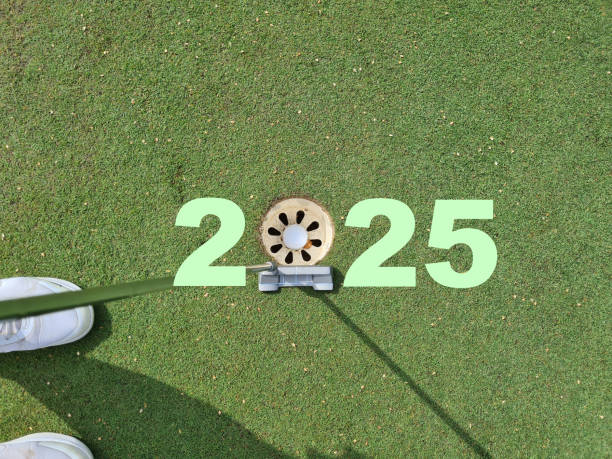 istock Golf putting practice at a green with the year 2025 displayed, showing focus on precision and skill development concept 2174148251