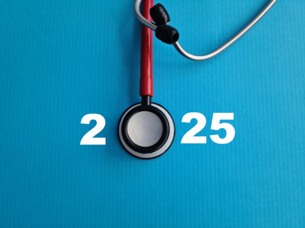 istock Stethoscope with number 2025 on blue background 2174148347