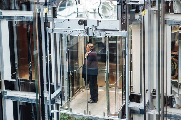 Elevators of a modern office in Paris, France