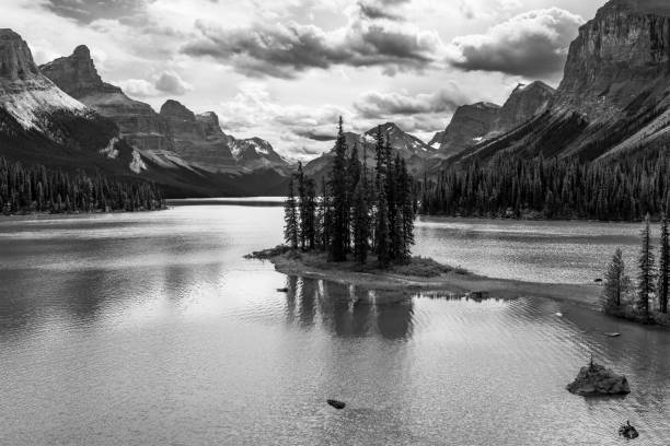 istock Spirit Island Black and White, Jasper, Canada 2174150184
