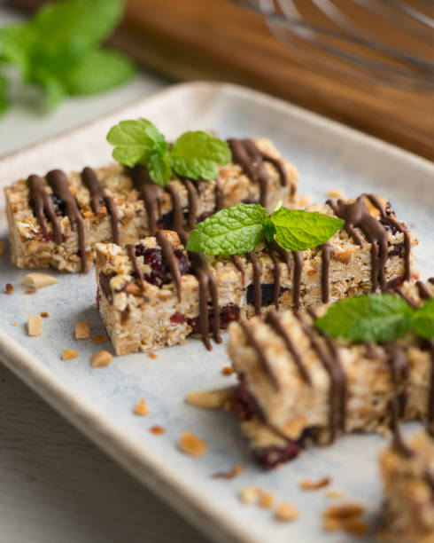 istock Homemade energy bars made with oats, nuts and chocolate. 2174158444