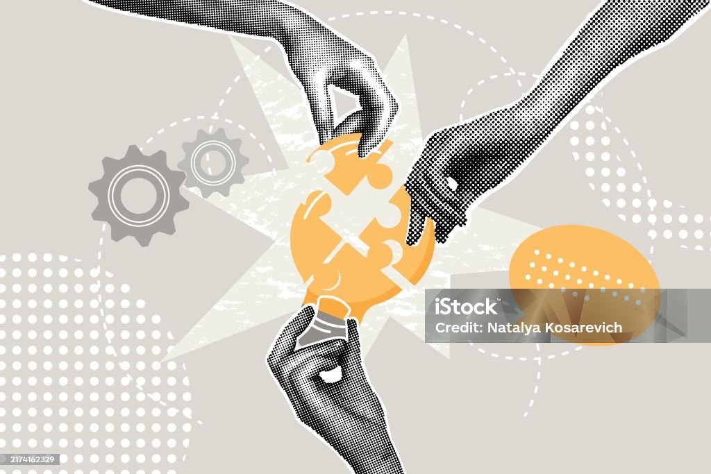 Collaborative Ideas Visual Modern Halftone Collage Teamwork Concept Collaborative Idea Development ...