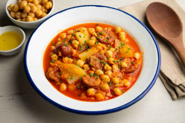 istock Chickpea stew with vegetables and chorizo. Traditional Spanish tapa recipe. 2174166832