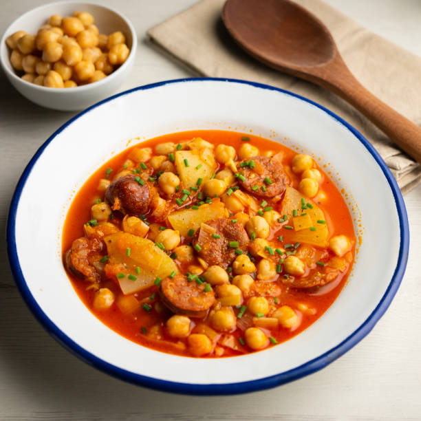 istock Chickpea stew with vegetables and chorizo. Traditional Spanish tapa recipe. 2174166849