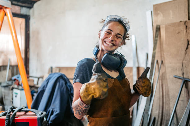istock Young Female Welder In A Metal Workshop 2174169137