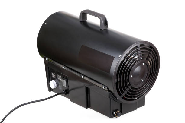 Torpedo gas air heater on white background.