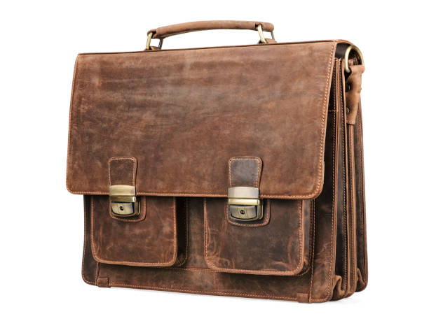 istock Brown leather briefcase isolated on the white background 2174174485