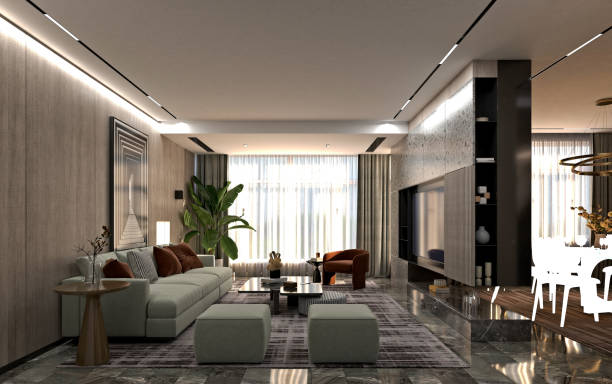 istock 3d render of living room and dining space 2174175080