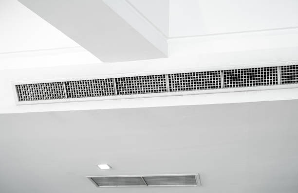 istock Air flow and ventilation system. Air Handling Units on ceiling walls for efficient cooling. Building ventilation. Air Handling Units and climate control systems. Ceiling-mounted ventilation units. 2174180635