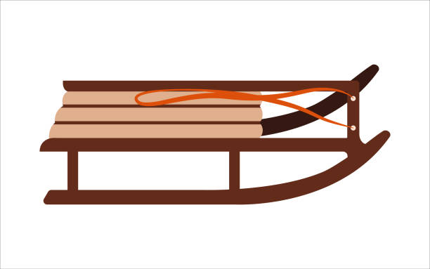 Vector illustration of wood sledge. Equipment for active leisure, winter games. Cute naive clip art for Christmas card, New Year postcard design. Flat Design. Cartoon hand drawn element.