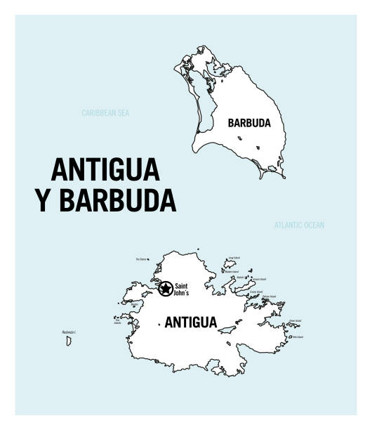 istock Antigua and Barbuda country, island basic contour political map. Detailed vector illustration with capital city. 2174185044
