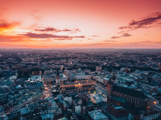 Drone view of Krakow old town