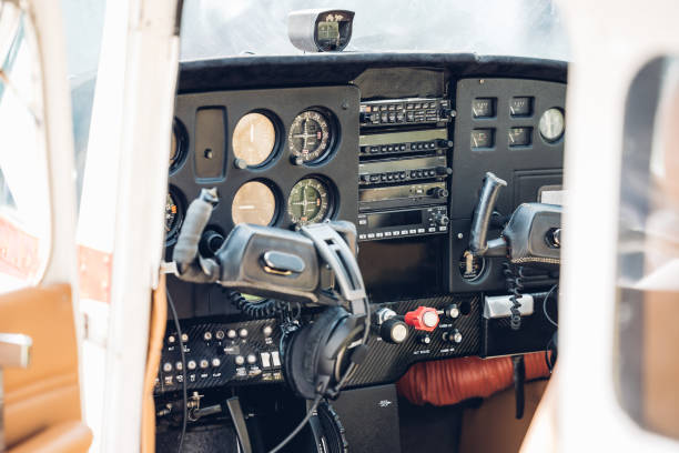 istock Dashboard cockpit plane, inside the small airplane. cockpit of a small plane. Control panel in the small cockpit of a  plane. 2174192985