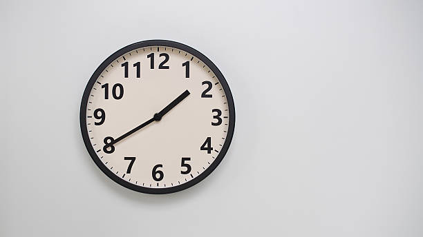 istock Classic Black-Edged Clock on White Background at 13.40/01.40 - Perfect for Time Management and Text Space 2174194281