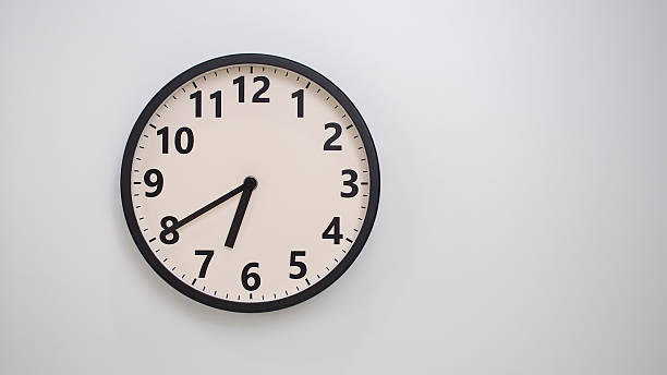 istock Classic Black-Edged Clock on White Background at 18.40 or 06.40 - Perfect for Time Management and Text Space 2174195851