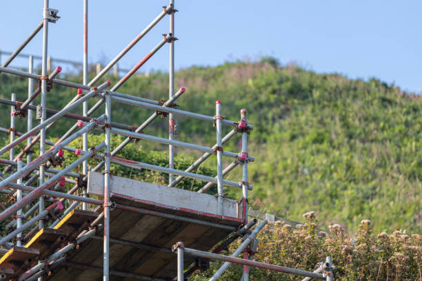 istock Scaffolding erected for a alternative footpath whilst cliff repairs are undertaken 2174199181