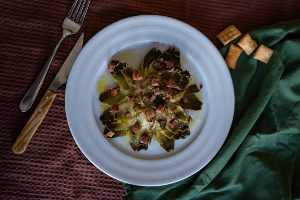 artichoke flower with ham dish