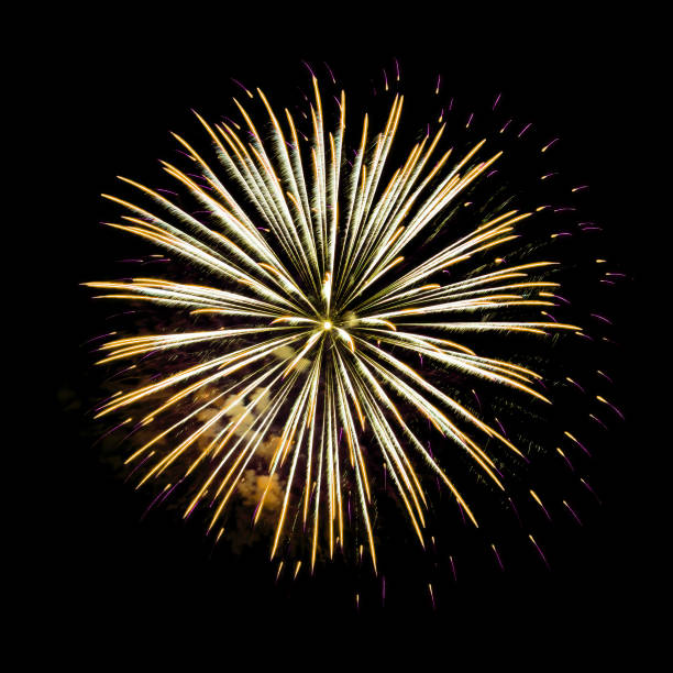 Colorful fireworks isolated on black sky background.