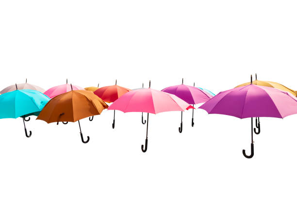 istock Multicolored umbrellas isolated on white background 2174219857