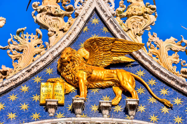 istock A lion with a wing is on a blue background 2174222531